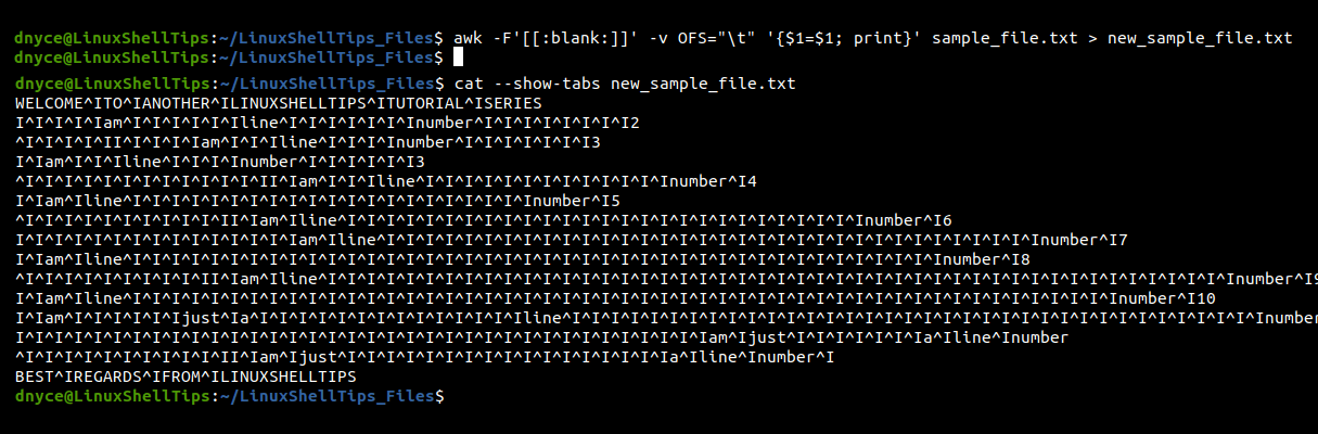 Replace Whitespace with Tabs Using Awk