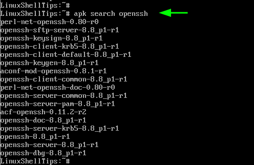 Search OpenSSH Package in Alpine Linux