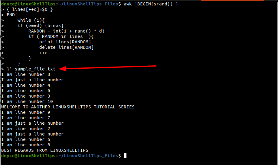 Shuffle File Lines Using Awk Command