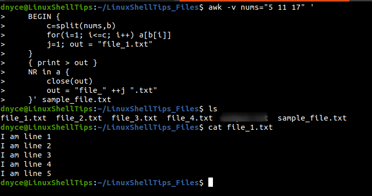 Split File into Parts at Given Line Numbers