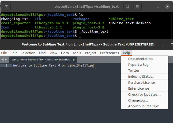 Sublime Text Help Tab