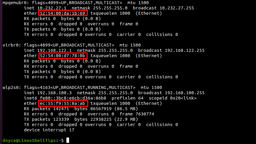 Check Linux System MAC Address