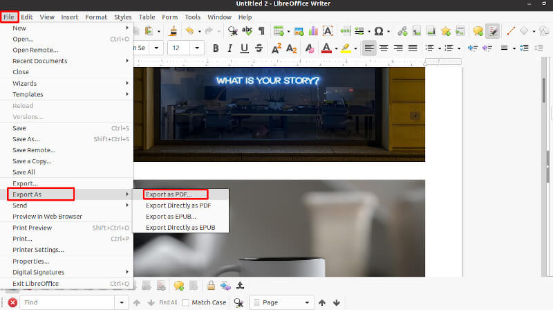Export as PDF in LibreOffice