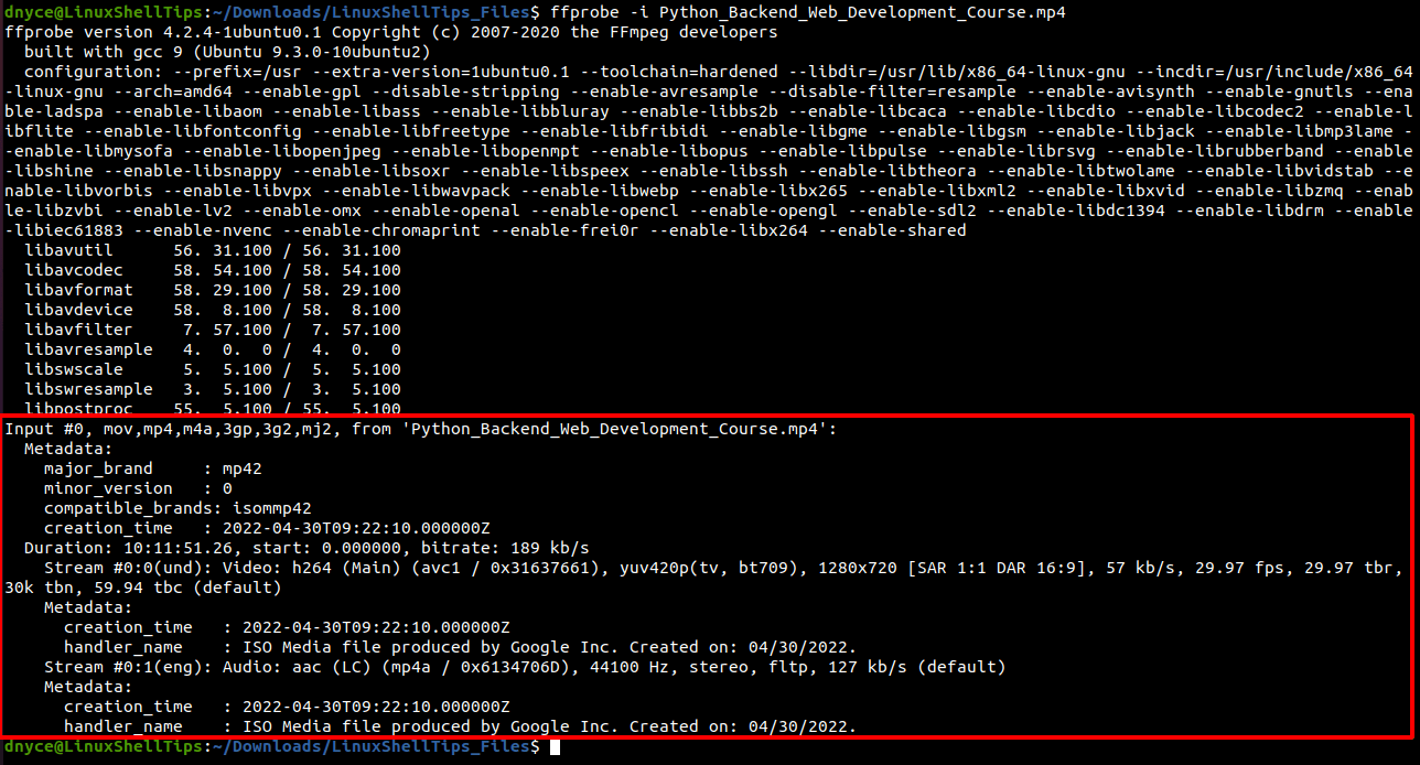 Find Video Format in Linux Using ffprobe