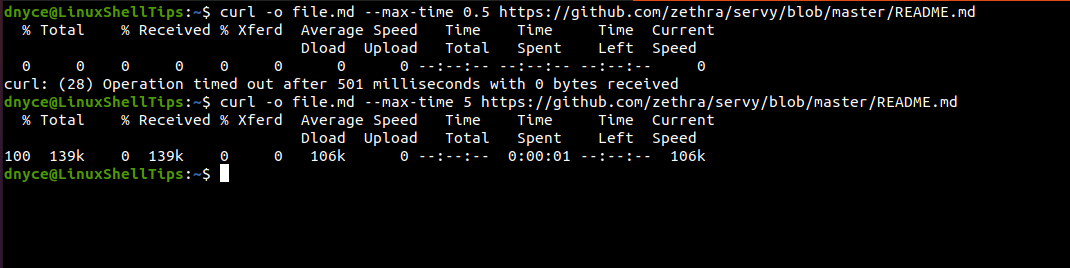 Increase Curl Max Timeout in Linux