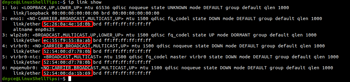 Show Linux System MAC Address