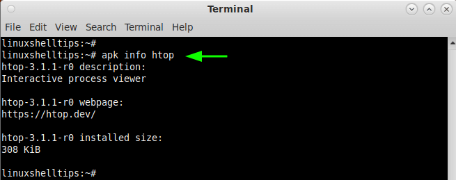 Check Htop in Alpine Linux