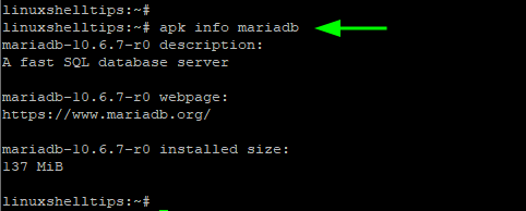 Check MariaDB in Alpine Linux