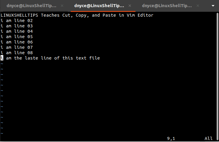 Cut Line in Vim Editor