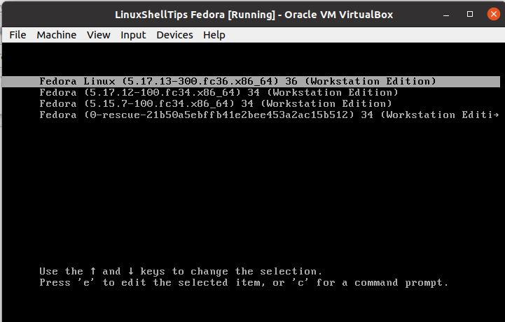 Fedora Grub Boot Menu