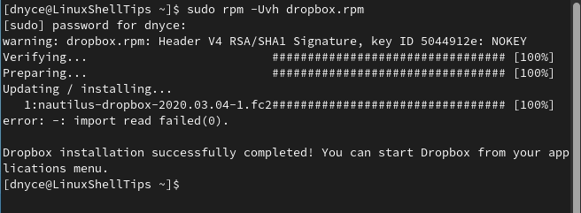 Install Dropbox in Fedora