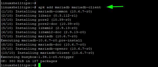 Install MariaDB in Alpine Linux
