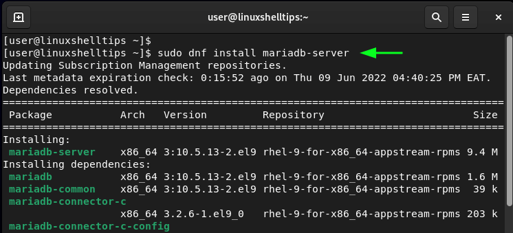 Install MariaDB in RHEL 9