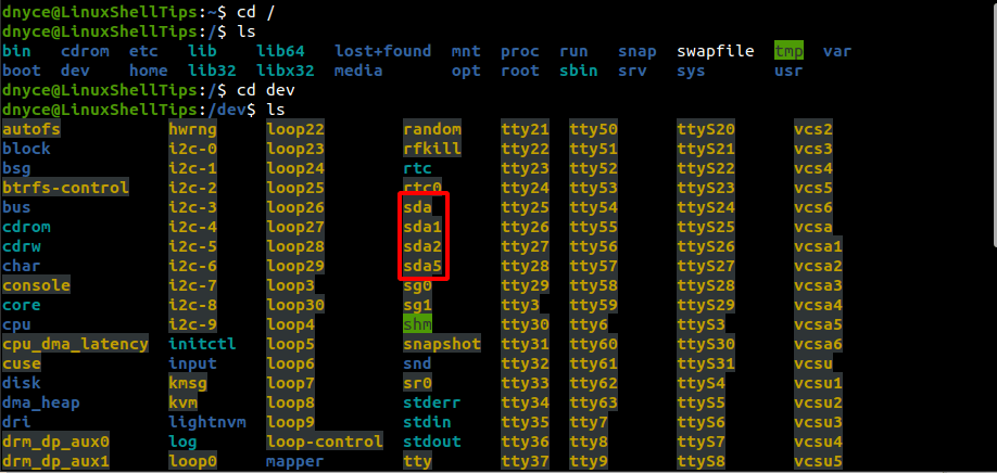 List Linux Dev Files