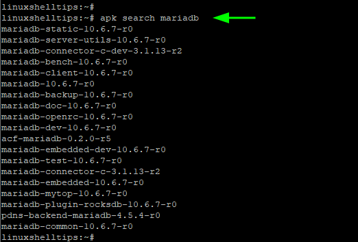 List MariaDB Packages in Alpine Linux