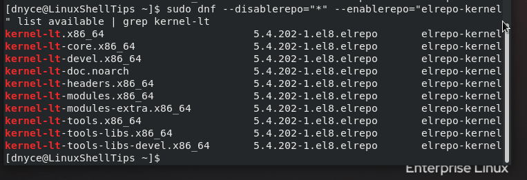 List kernel-lt Packages