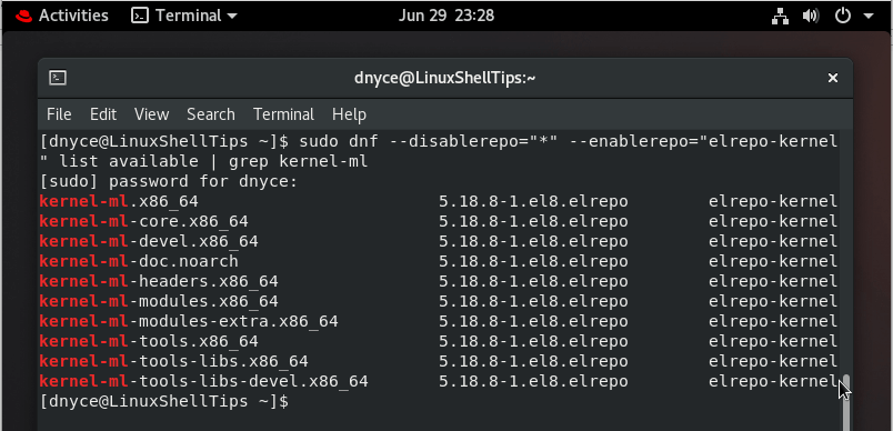 List kernel-ml Packages