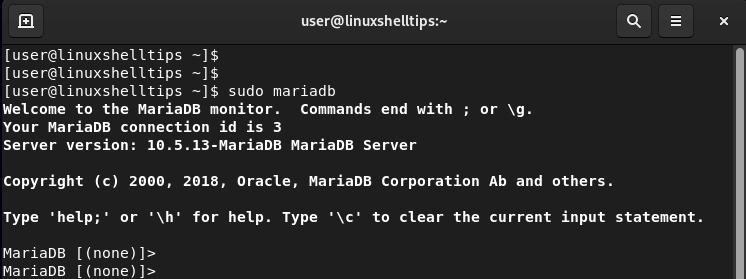 Login to MariaDB