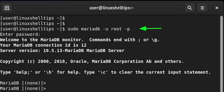 Login to MariaDB