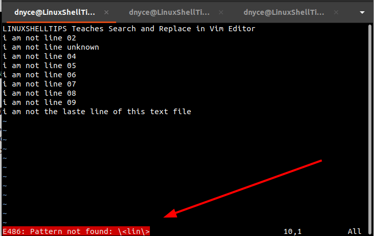 Pattern Not Found Error in Vim