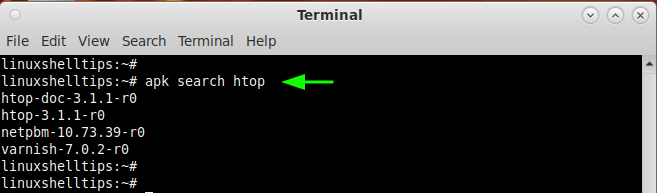Search Htop in Alpine Linux