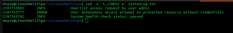 Print Match from Specific Line Numbers