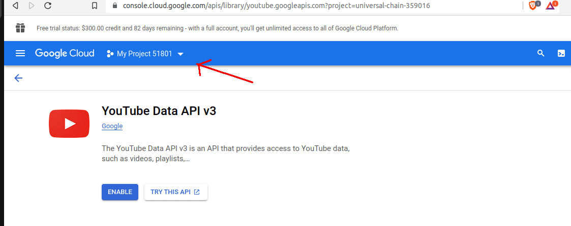 Enable YouTube Data API