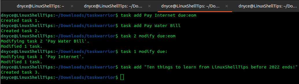 Taskwarrior Command Usage