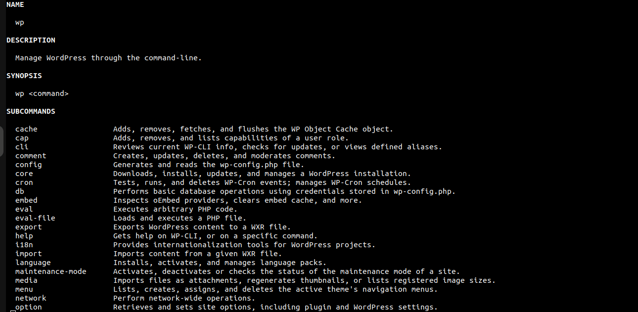 WP-CLI Help Command
