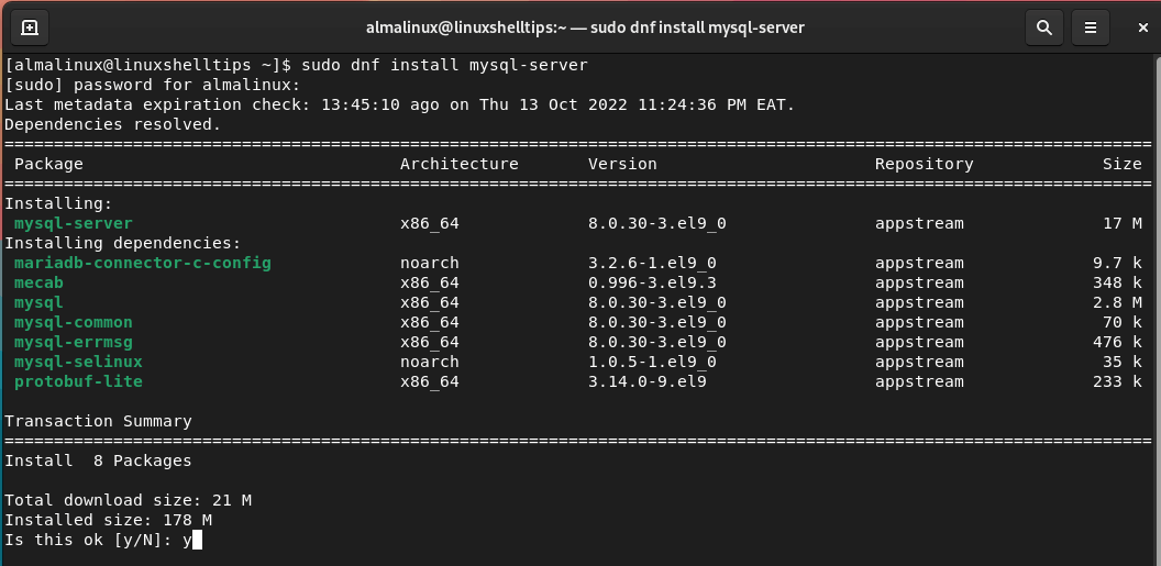 Install MySQL in AlmaLinux