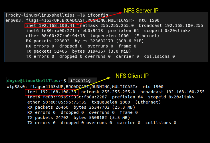 NFS Server and Client IP Address