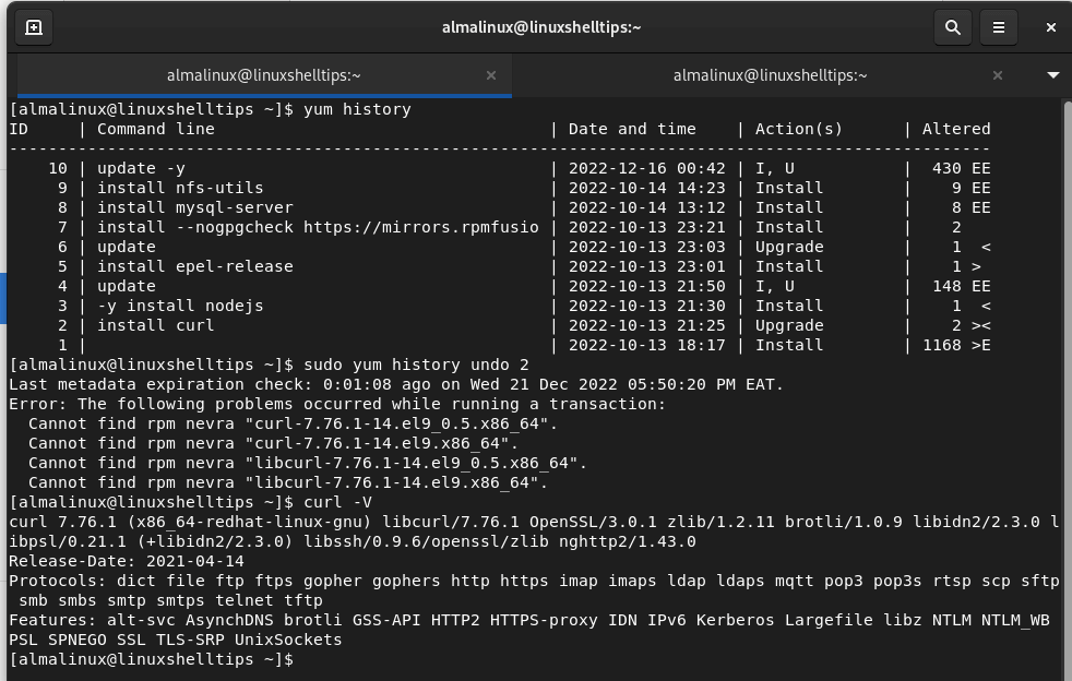 Rolling Back Yum Transactions