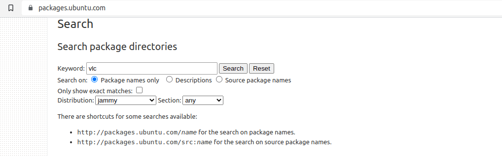 Search Ubuntu Package Directories