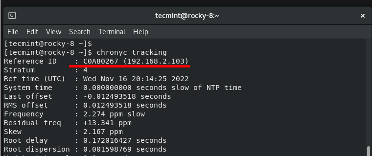 Verify Chrony Tracking
