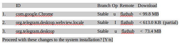 Flatpak Update Package List