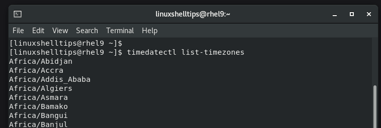 List Timezones in RHEL