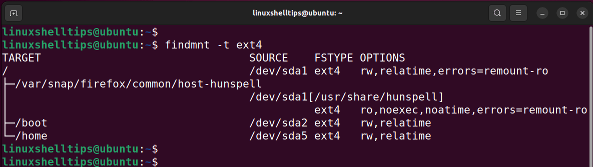 List Ext4 Mounted File System