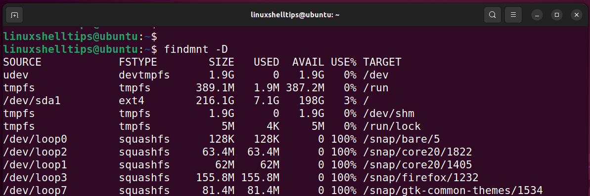 List Linux File System with Disk Usage