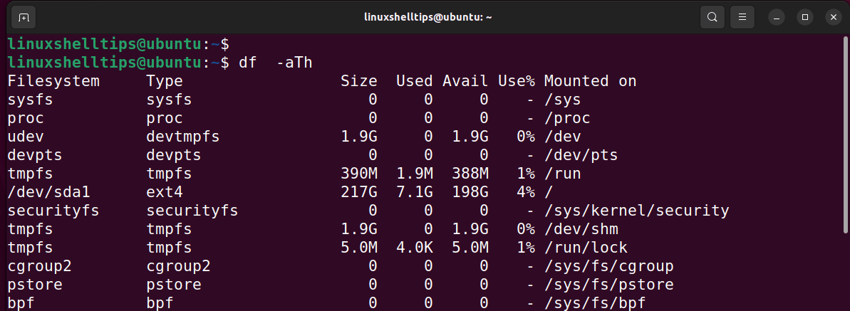 List Mounted Linux Filesystems