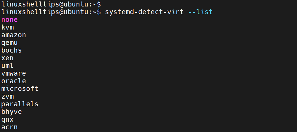 List Virtualization Environments in Linux