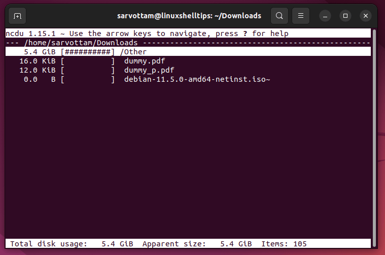 Ncdu - Analyze Disk Usage in Linux