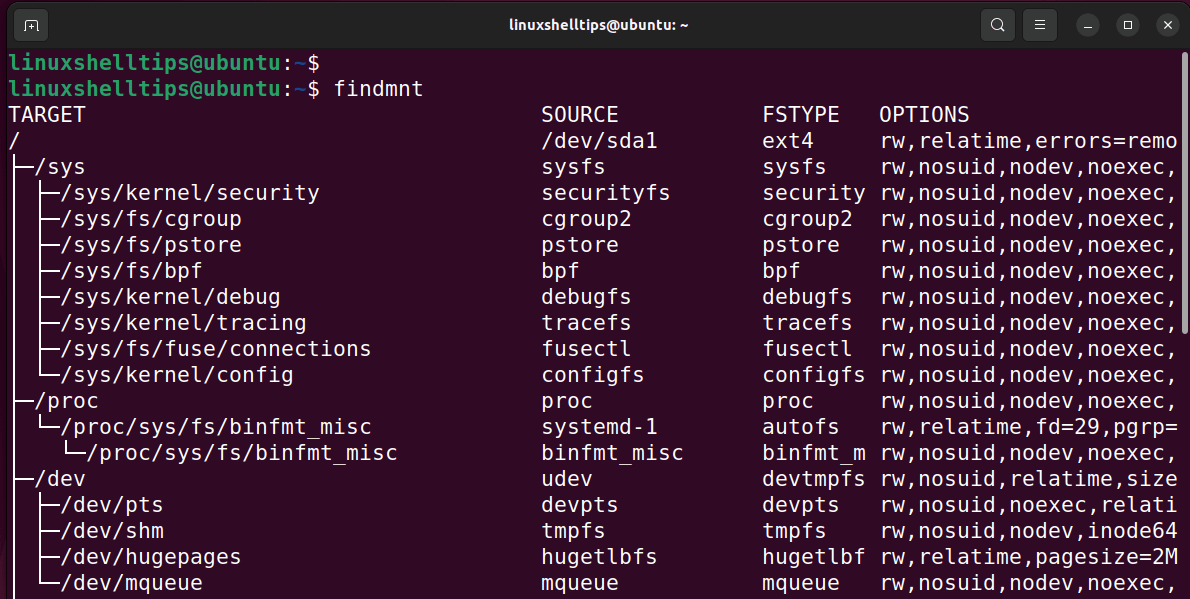 Print Mounted Linux Filesystems