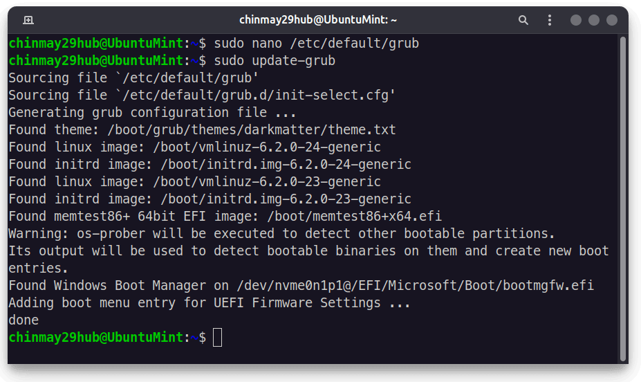 Update Grub Configuration in Ubuntu