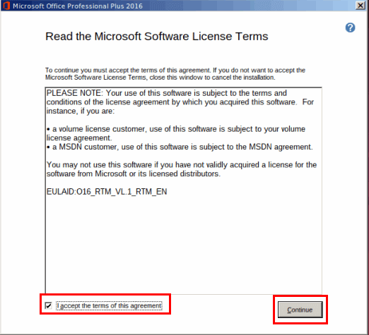 Accept Microsoft Office License