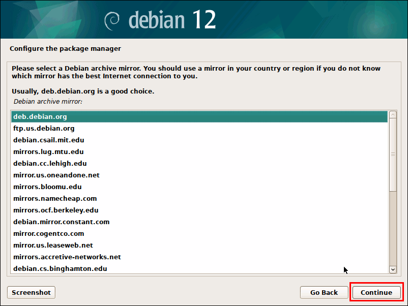 Choose Debian Archive Mirror