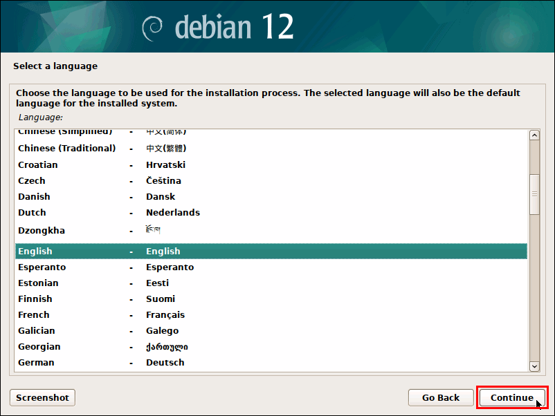 Choose Install Language