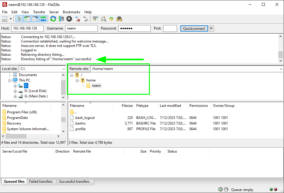 Connect to Ubuntu Pure-FTPd Server