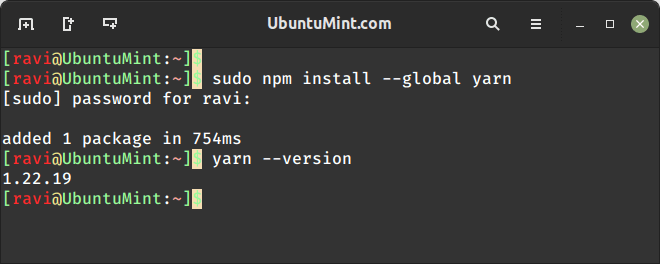 Install Yarn Using NPM