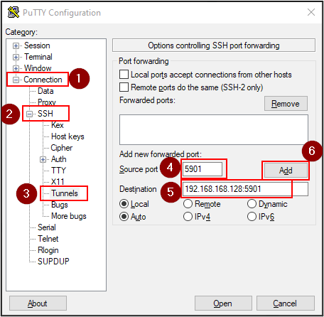 PuTTY SSH Port Forwarding