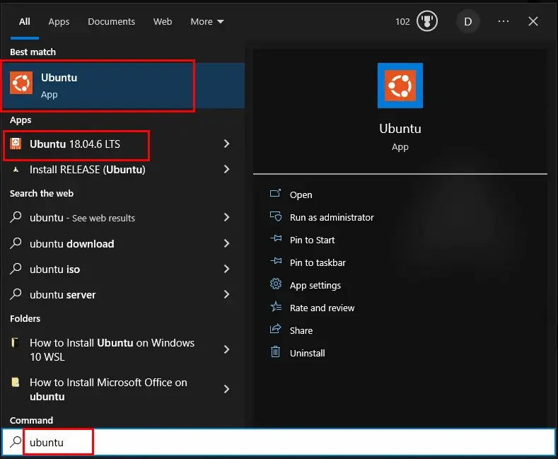 Search Ubuntu on Windows